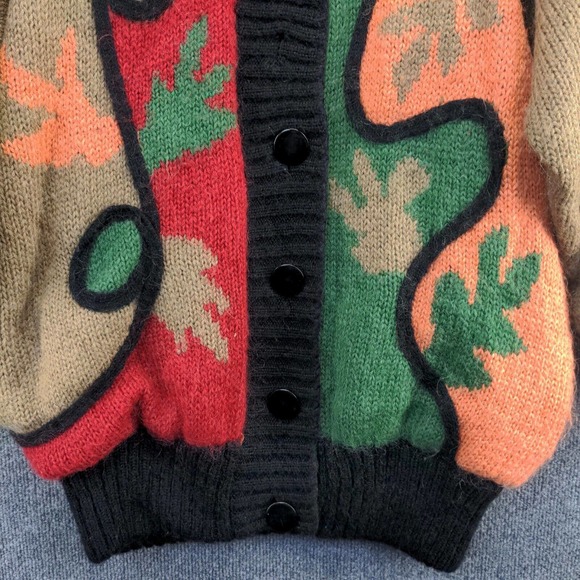 Cervelle Women's Acryclic Mohair Blend Cardigan Multi L Fall Leaf Pattern Knit - Picture 7 of 12